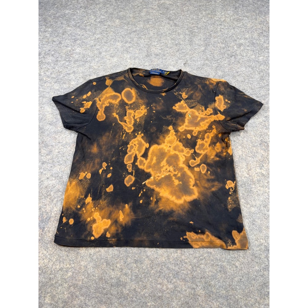 Polo Ralph Lauren Mens Slim Fit Bleach Wash T-Shirt Black Orange Custom M